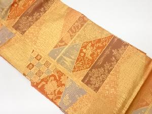 リサイクル 変わり横段に花鳥・荒磯文・古典柄模様織出し名古屋帯